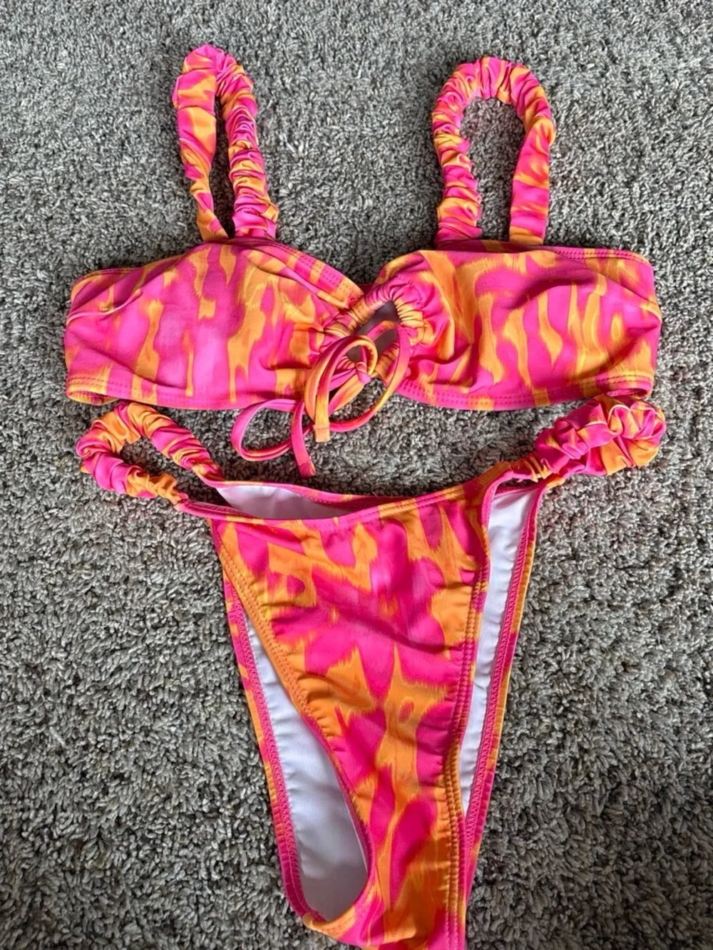 SHEIN Hot Pink & Orange Ruched Bikini Set